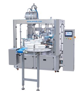 SINGLE BUCKET FILLING, FOILING AND CLOSING MACHINE